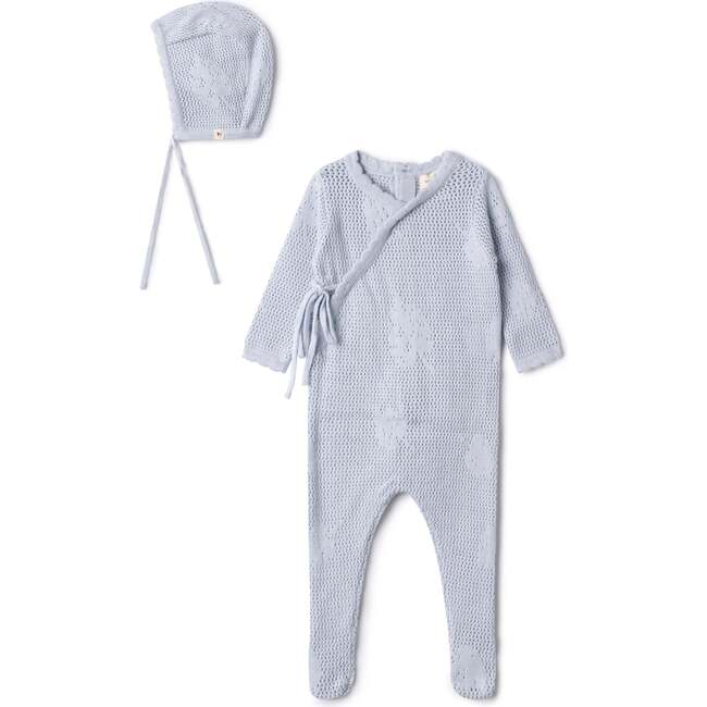 Pointelle Flower Knit Onesie Blue