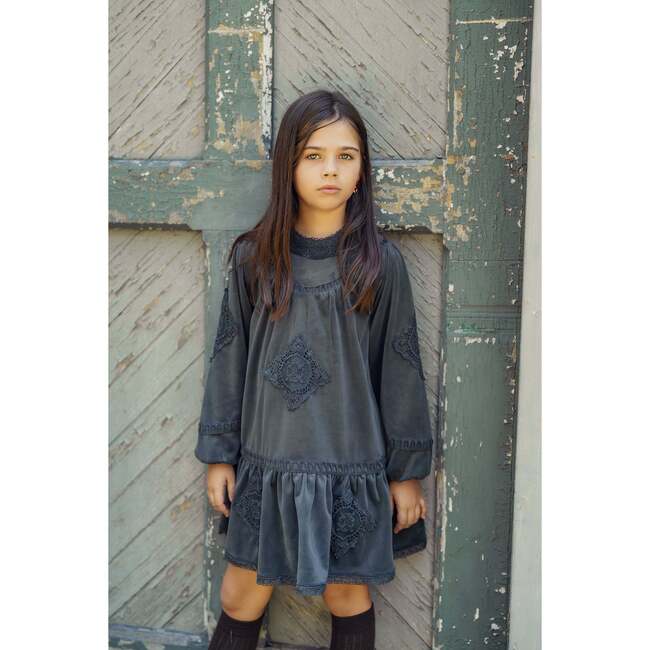Velvet Lace Dress Dark Grey - Dresses - 3