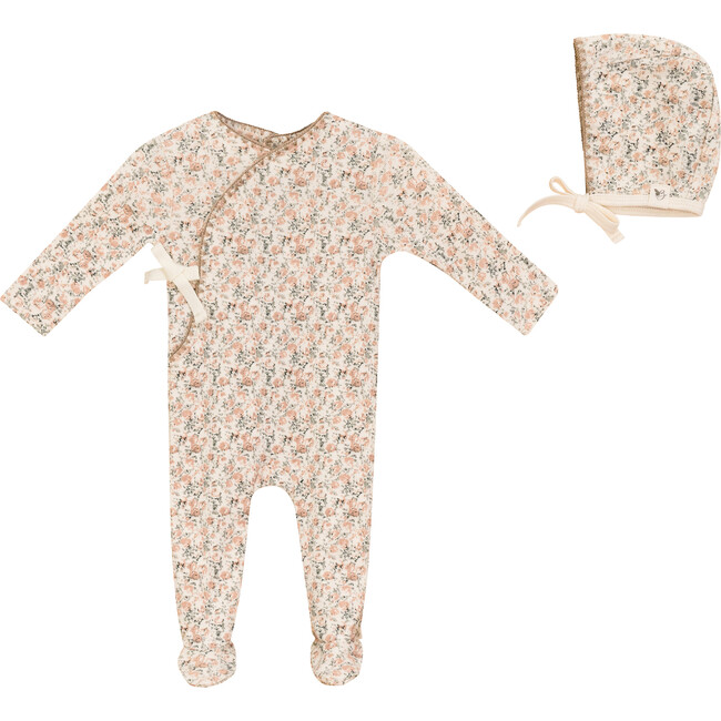 Ribbed Floral Onesie with Hat Maple