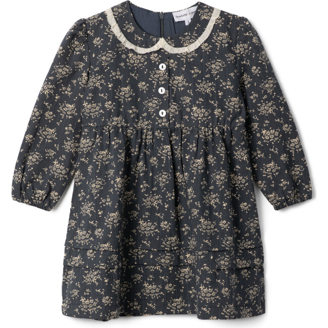 Woven Flower Print Dress Navy