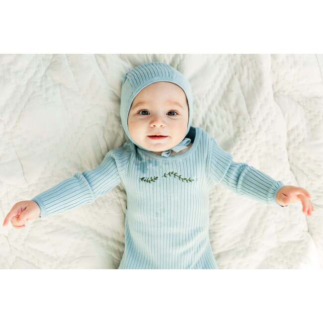 Rib Knit Stretchie and Bonnet Off White