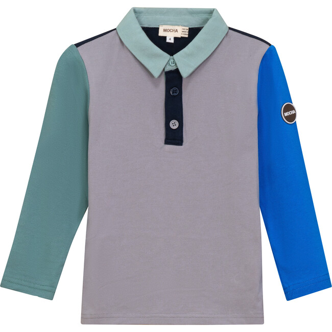 Woven Long Sleeve Contrast Polo Navy/Grey