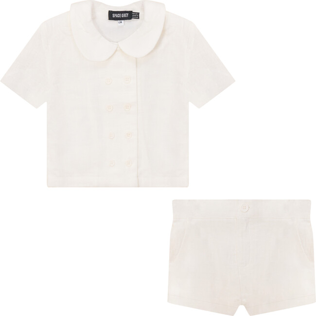 Woven Double Breasted 2Pc Set Off White