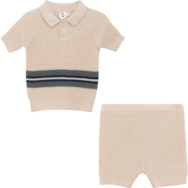 Waffle Knit Striped 2Pc Set Dark Almond/Spruce