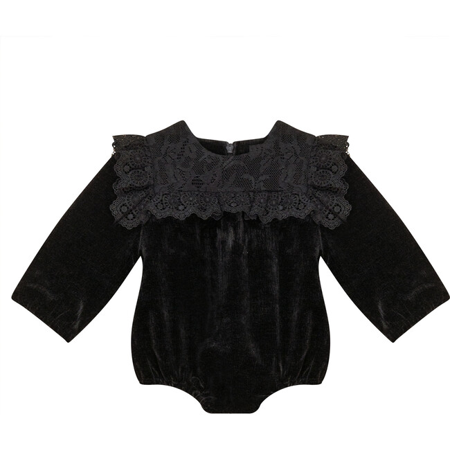 Lace Trim Velvet Bubble Black