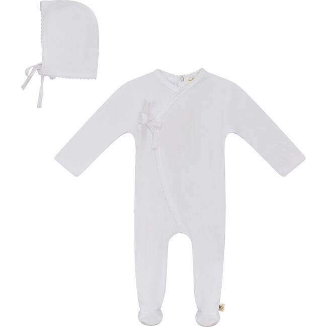 Crinkled Jersey Wrap Onesie With Bonnet White