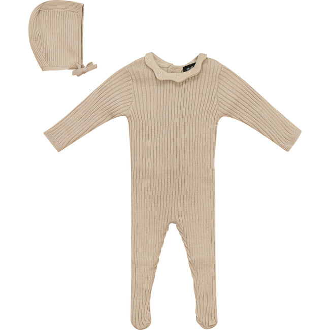 Ruffle Collar Knitted Onesie and Hat Dark Almond
