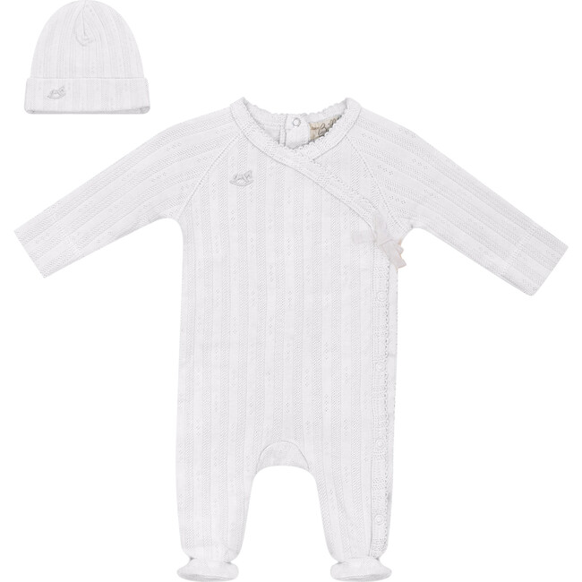 Pointelle Rib Wrap Onesie and Hat White