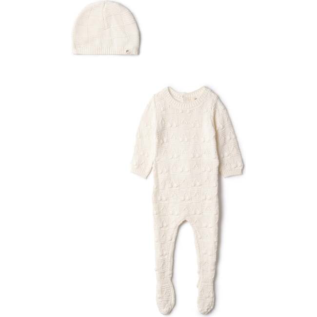 Knit Textured Onesie and Hat Off White