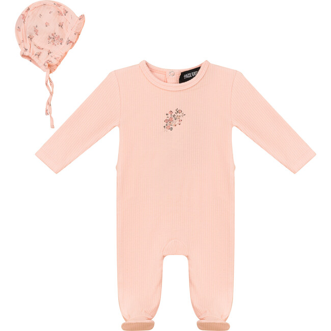 Pointelle Rib Onesie and Bonnet Pink