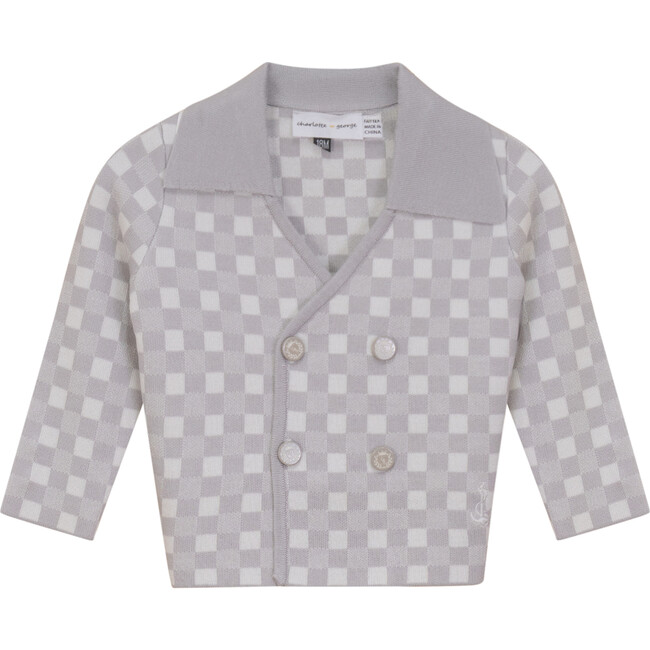 Checkered Double Breasted Jacket Silver Grey