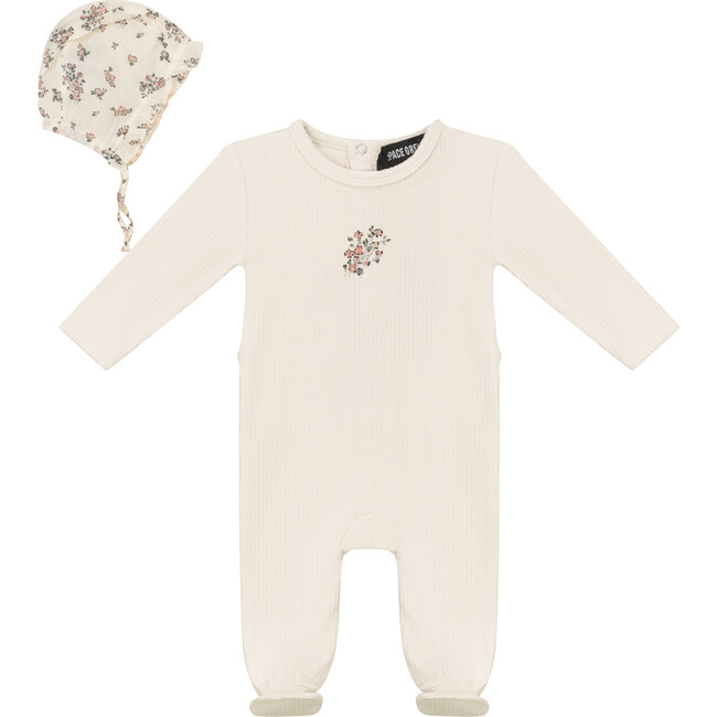 Pointelle Rib Onesie and Bonnet Cream