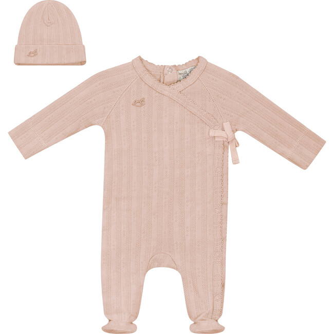 Pointelle Rib Wrap Onesie and Hat Soft Pink