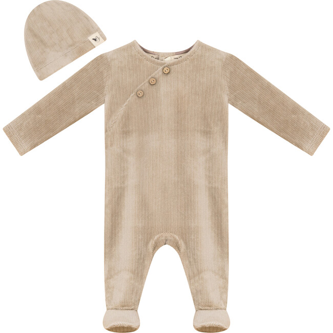 Fake Wrap Onesie with Hat Taupe