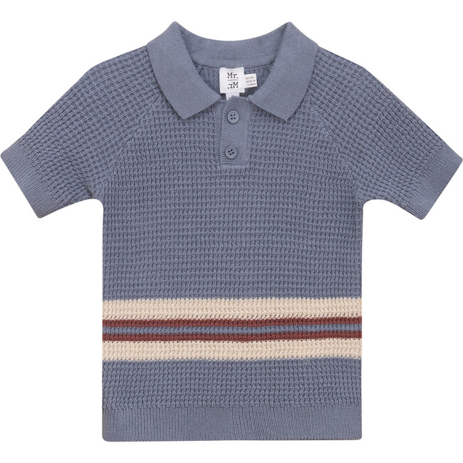 Waffle Knit Striped Sweater Grey Blue