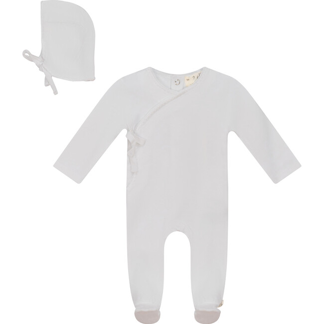 Knitted Wrap Onesie with Bonnet White