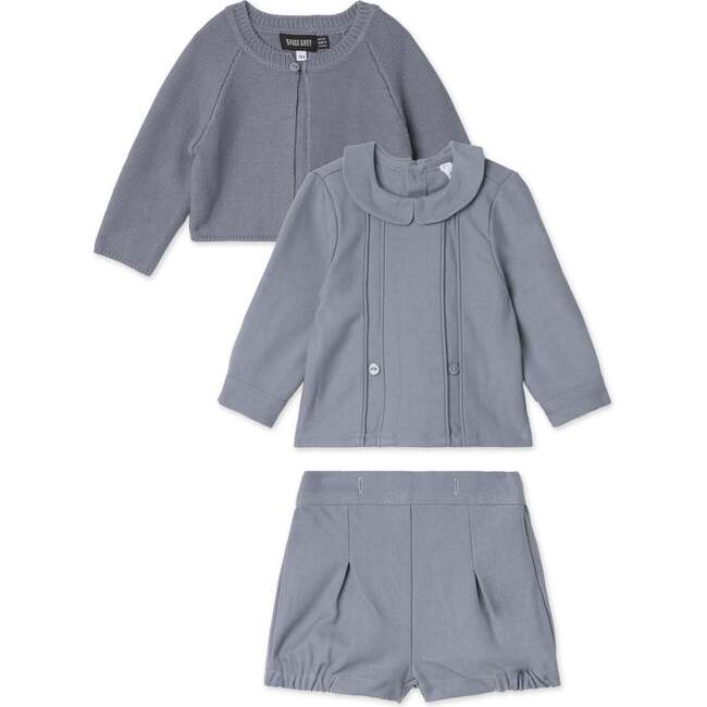 Woolen 2Pc Set with Cardigan Blue
