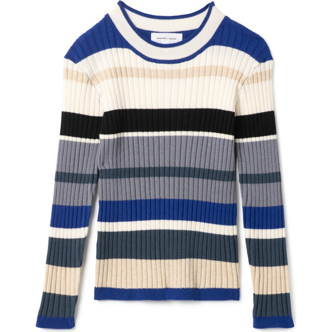 Knit Rib Stripped Top Denim/Almond