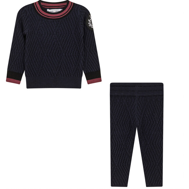 Diamond Textured Knit 2Pc Set Dark Navy