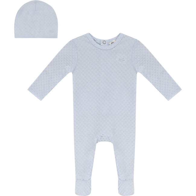 Checkered Onesie with Hat Blue