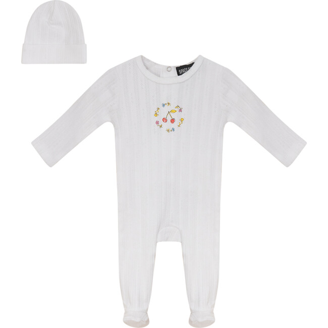 Pointelle Ribbed Onesie and Hat White