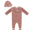 Bow Stitch Velour Onesie with Hat Rose - Mixed Apparel Set - 1 - thumbnail