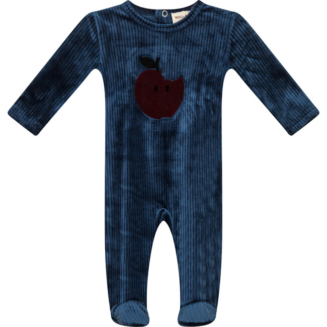 Apple Print Cotton Velour Onesie Dark Teal
