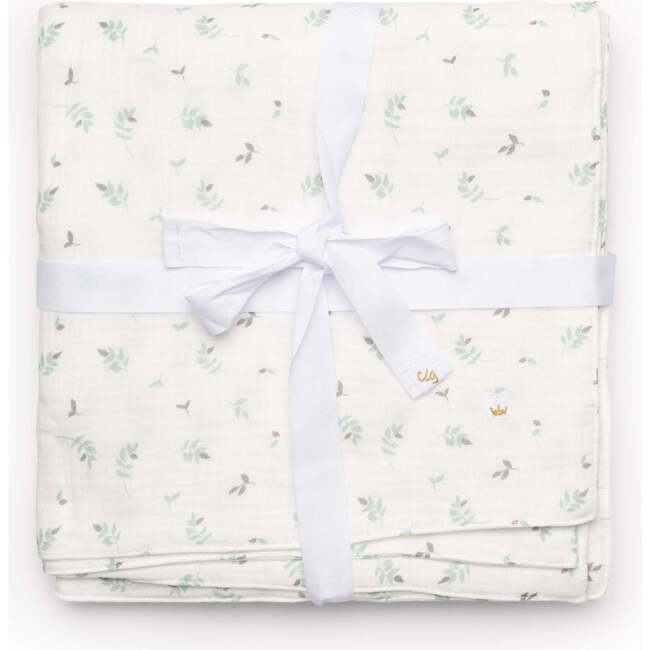 Leaves Print Gauze Muslin Blanket Cream/Forest