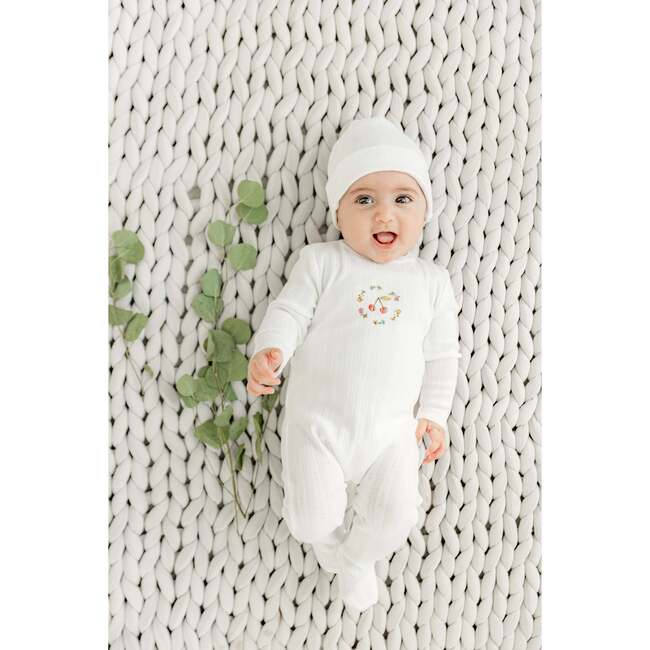 Pointelle Ribbed Onesie and Hat White