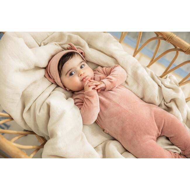 Bow Stitch Velour Onesie with Hat Rose