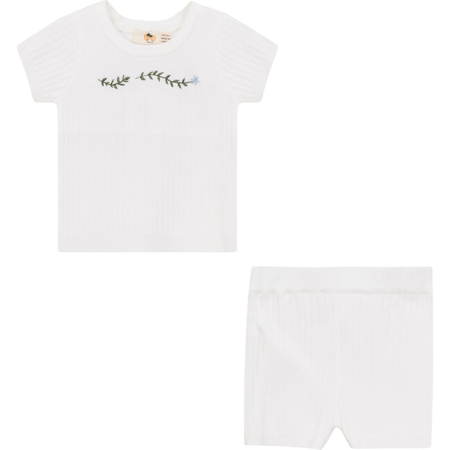 Rib knit Top and Shorts Set Off White