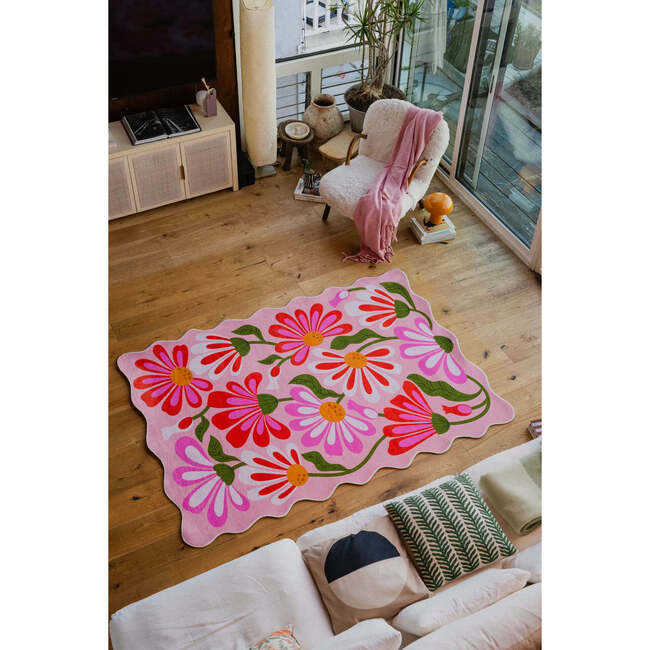 Jessica Miller Base Floral Wavy Rug, Pink Base Pink