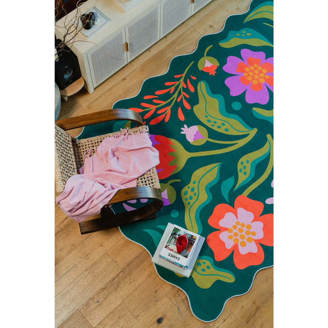 Jessica Miller Base Floral Wavy Rug, Green Base Pink - Rugs - 3