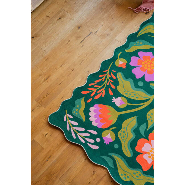 Jessica Miller Base Floral Wavy Rug, Green Base Pink - Rugs - 5