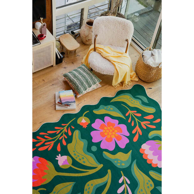 Jessica Miller Base Floral Wavy Rug, Green Base Pink - Rugs - 7