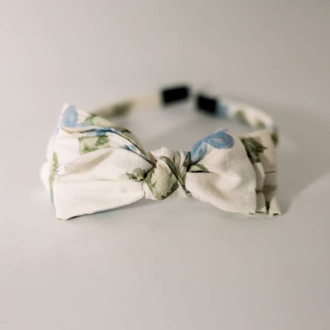 Three Little Bows Headband, Fleurs bleues Blue Meadow