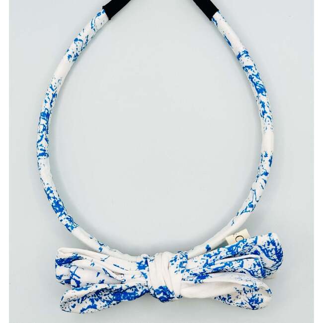 Three Little Bows Headband, Blue Toile