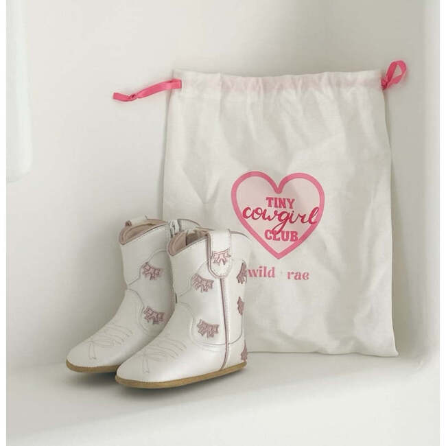 Cowgirl Bow Baby Bootie, White & Pink - Booties - 3
