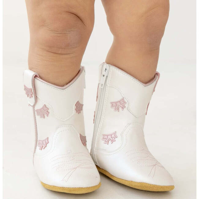 Cowgirl Bow Baby Bootie, White & Pink - Booties - 4