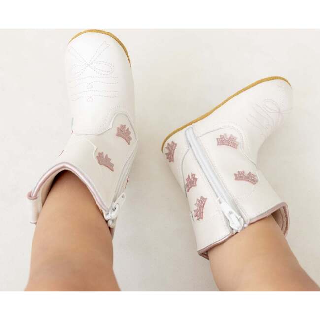 Cowgirl Bow Baby Bootie, White & Pink - Booties - 5