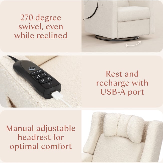 Kiwi Deluxe Power Glider Recliner, Performance Ivory Boucle - Glider - 3