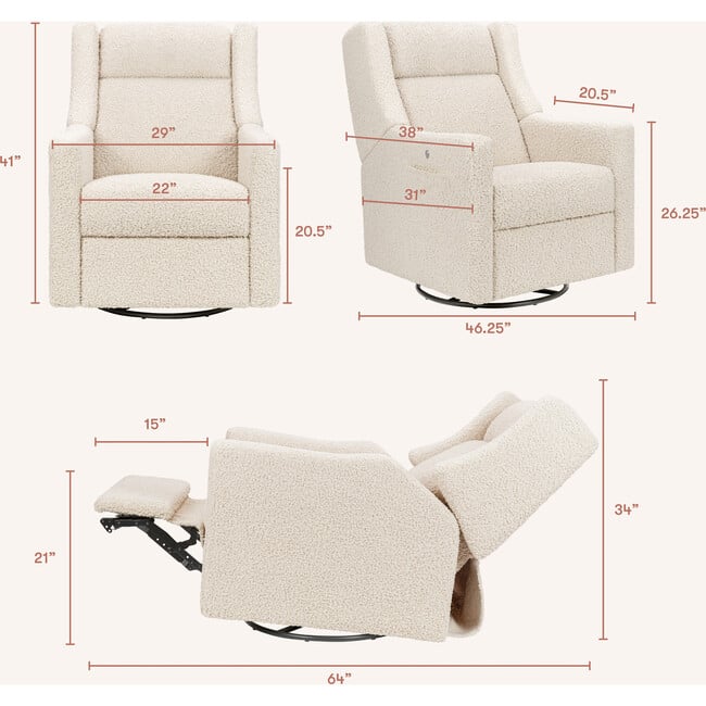 Kiwi Deluxe Power Glider Recliner, Almond Teddy Loop - Glider - 5