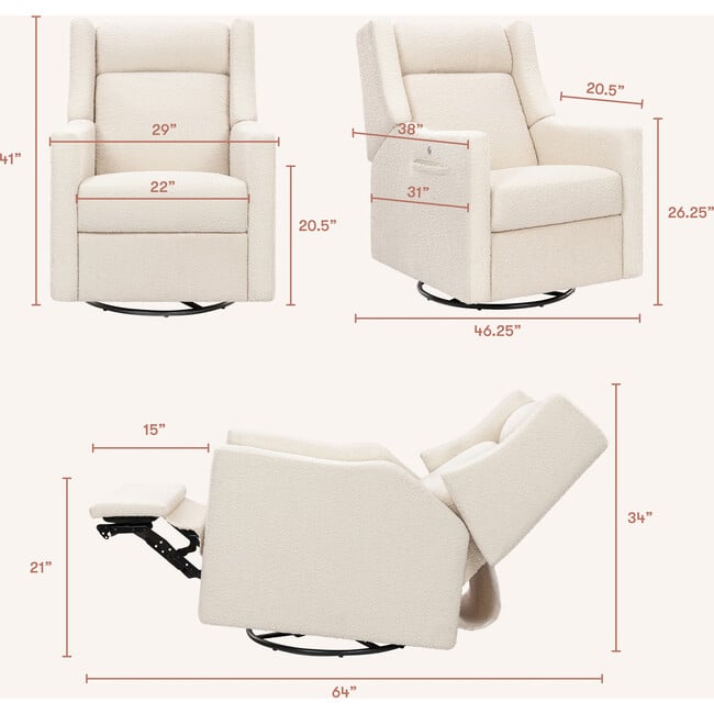 Kiwi Deluxe Power Glider Recliner, Performance Ivory Boucle - Glider - 5