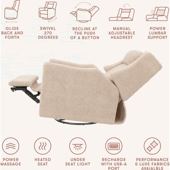 Kiwi Deluxe Power Glider Recliner, Chai Shearling - Glider - 4