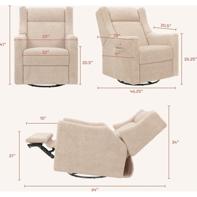 Kiwi Deluxe Power Glider Recliner, Chai Shearling - Glider - 5
