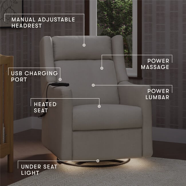 Kiwi Deluxe Power Glider Recliner, Performance Cream Eco-Weave - Glider - 6