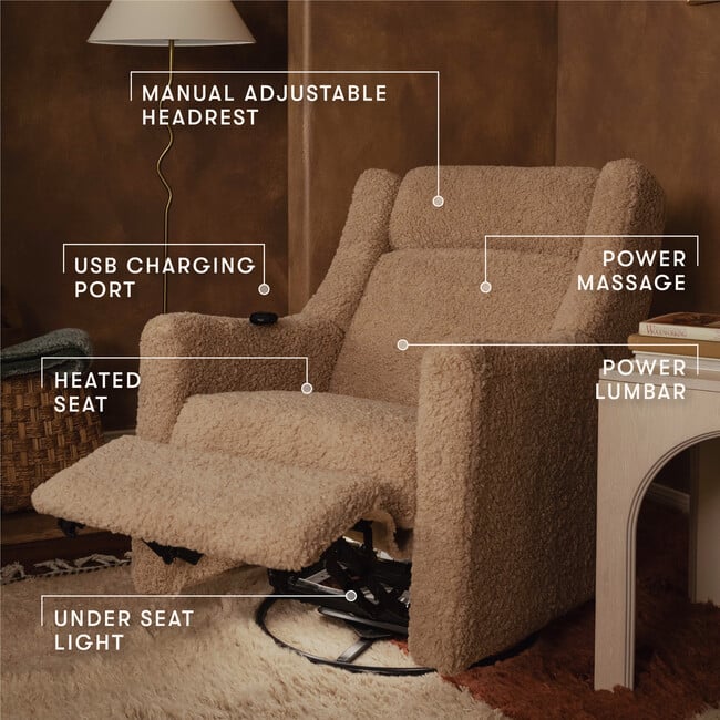 Kiwi Deluxe Power Glider Recliner, Chai Shearling - Glider - 6