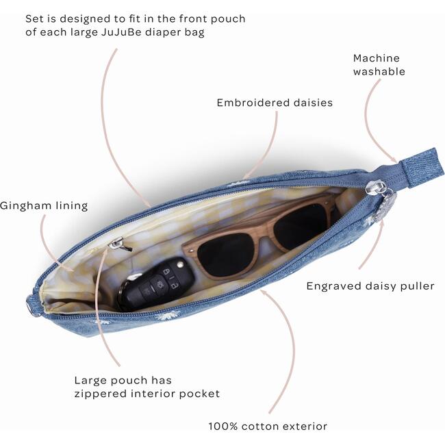 3-piece Pouch Set, Denim & Daisies - Diaper Bags - 4