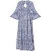 Block Printed Women's Dress - Blue Floral - Dresses - 1 - thumbnail