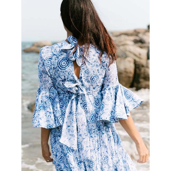 Block Printed Women's Dress - Blue Floral - Dresses - 3